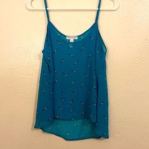 Teal bird sheer tank top